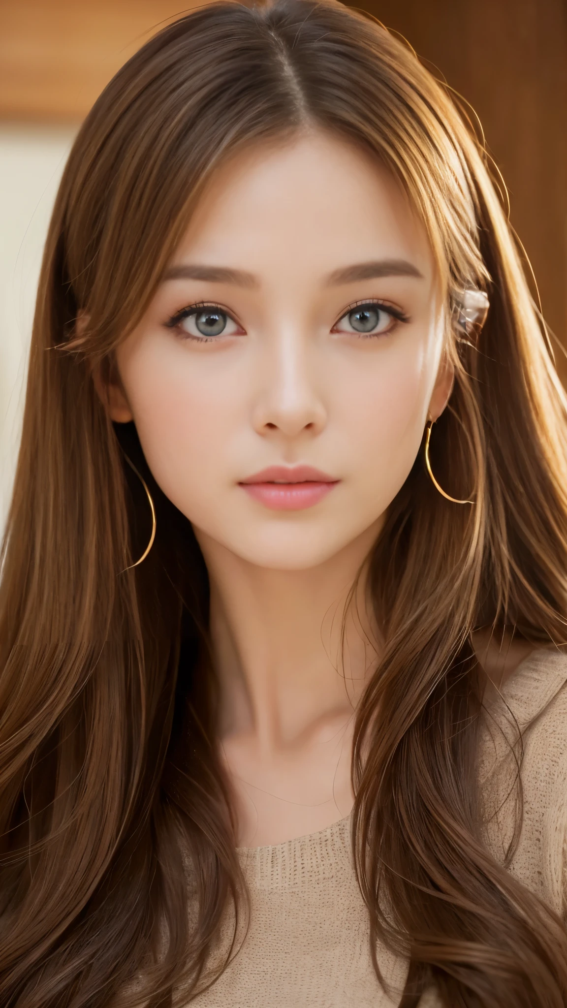 (Realistic:1.2),(masterpiece,Highest quality),8K,((一人のwoman)),20-year-old,Tight waist,Big Hips,Perfect Anatomy, Brown Hair, Long Hair,Random Hairstyles,Big beautiful breasts,((Highly detailed face and eyes:1.2))(Cute face:1.4),Beautiful actress face,Perfect golden ratio face,woman'suit、nice,Random sexy poses,(smile:1.2)、(garter belt,)Succubus:1.2,Cowboy Shot
