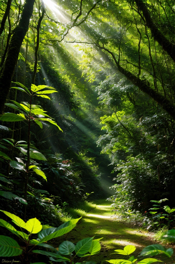 Sunlight shining through trees and leaves in the rainforest, borboleta and sunshine, enchanted forest backround, rays of life, Butterflies fly, butterfly lighting, Glowing borboleta, enchanted forest background, enchanted forest, Magical jungle, very magical and dreamy, lush fairy forest, borboleta, Butterflies float in the air, in a enchanted forest, full of fairy
Mais distante, maior, borboletas colorida 
