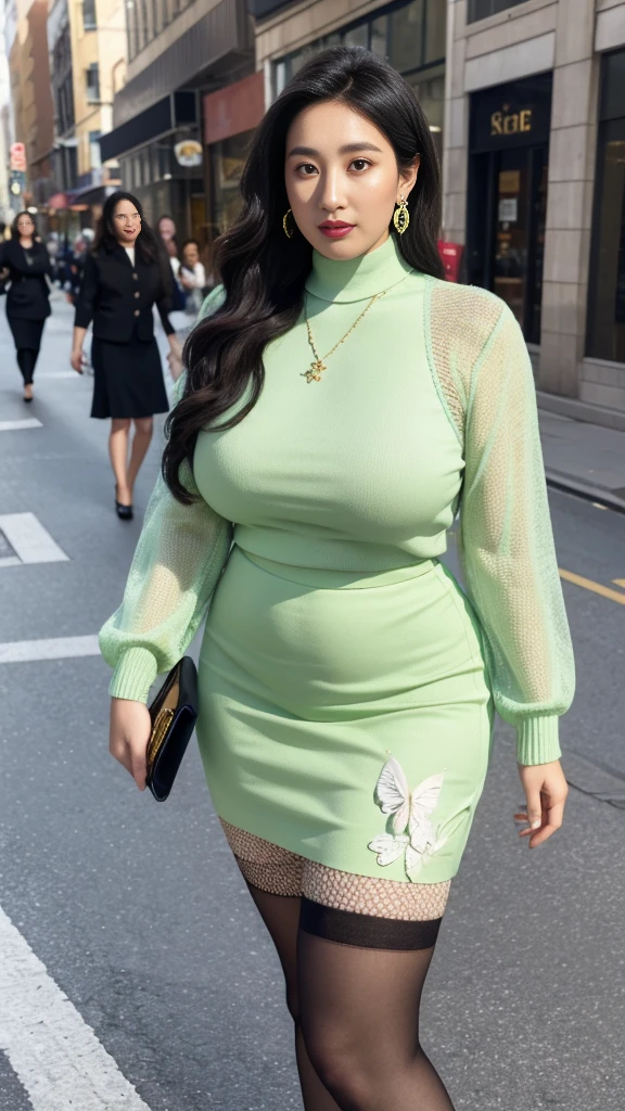 Twin sisters on the street,Fair skin,Two fat women,Very fat,Very fat,Pink and green floral dress (No ),thigh, cosmetic, Outdoor sports, earrings, necklace, turtleneck sweater, High target Neck Knit Bodycon Skirt,full-body shot,Two Asian Japanese women,18 years old,big eyes,Elegant temperament Elegant temperament,The skin is smooth and white(masterpiece:1.2, best quality), Practical, (The real situation,20 years old, Intricate details, Depth of Field,High target neck clothes), careful, The content is very detailed, This is a perfect face, Perfect body, Large Model, Mature wHigh target,Black mesh garter stockings,8K,best quality, masterpiece, Ultra-high resolution,(lifelike:1.4), original photo, Stay focused, detailed, dramatic, Two exquisite beautiful women, (tall and straight:1.1),(Fat goddess desetallic high collar,High target collar fitted skirt),half butterfly earr, double ring necklace, (:1.05), (35 years old, : 1.4),Long curly hair, Dynamic Angle, Beautiful graphics, Short skirt and fishnet stockings,High target heel