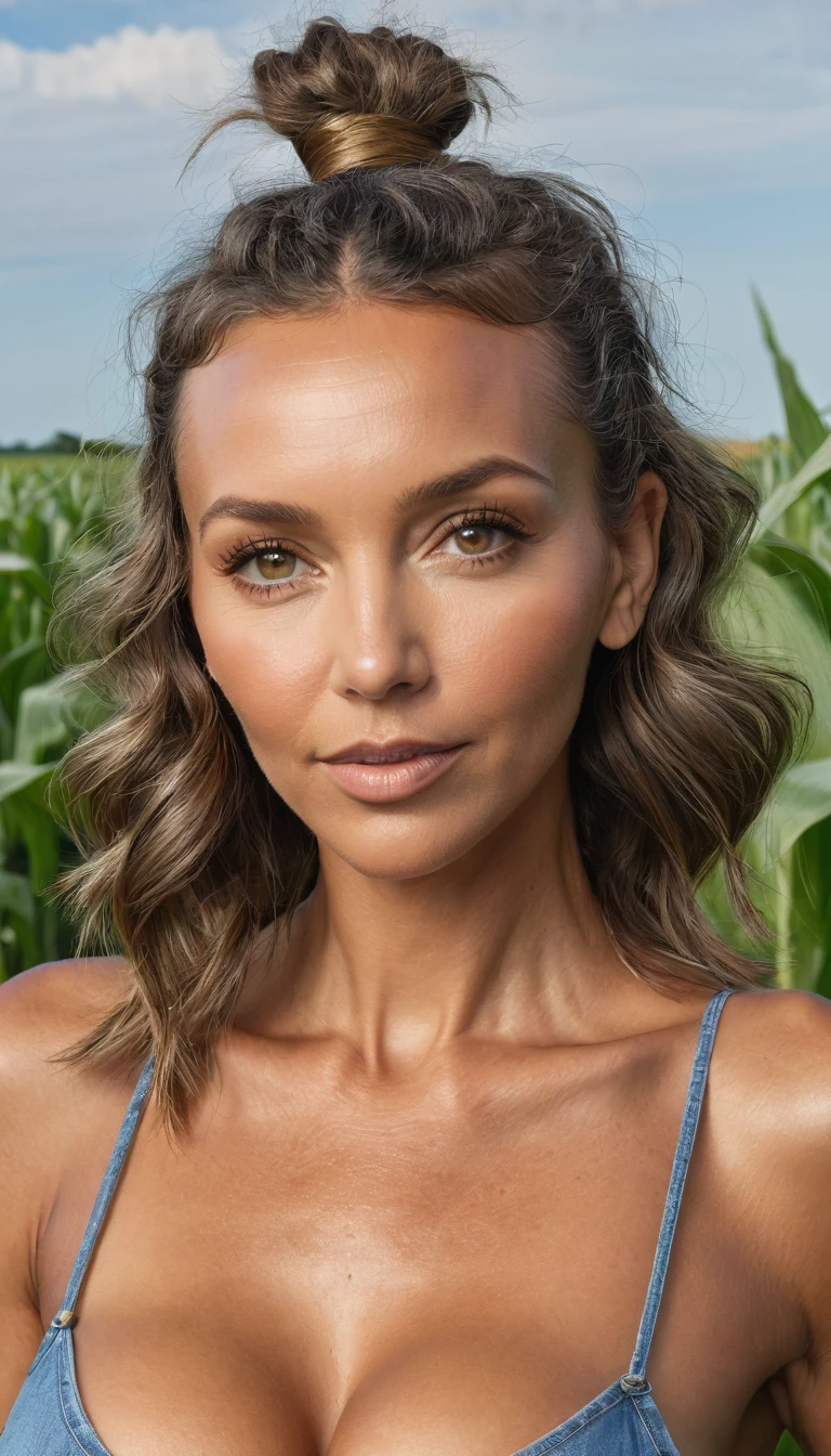American mature woman 40yo , afro hair ,look like Rachel Cook , very dark skin , brown eyes huge saggy tits ,lip filler , farmer, huge corn field