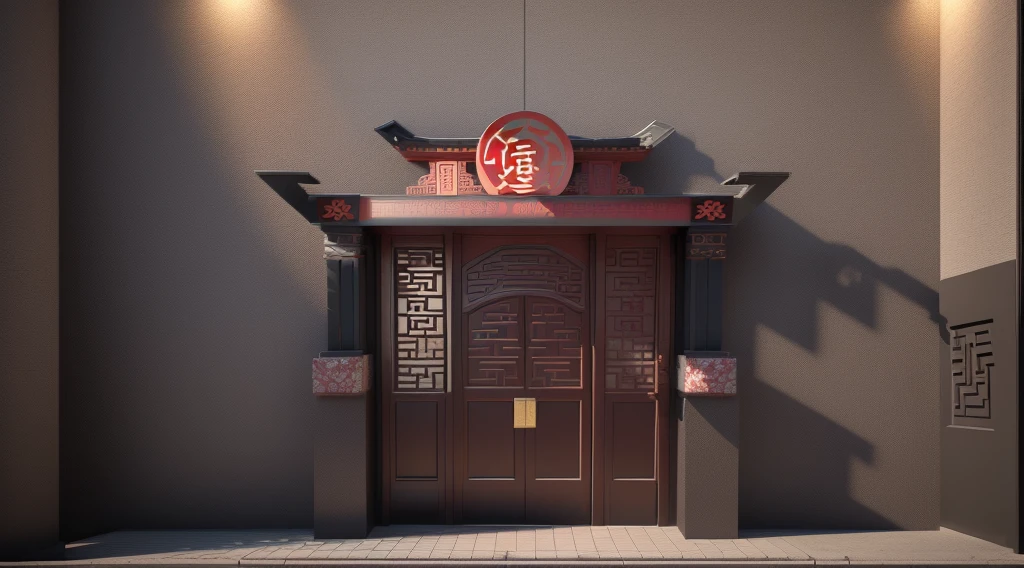 there is a sign that says the entrance to a chinese restaurant, 3d highly detailed, 3 d highly detailed, phong shaded, sign, large gate, signboards, 3d model, 3 d model, border, monument, with 3 d render, with 3d render, conceptual, depicted as a 3 d render, medium poly, 2 d cg
