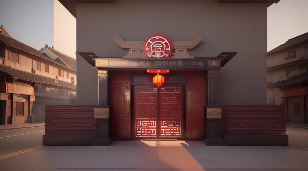there is a sign that says the entrance to a chinese restaurant, 3d highly detailed, 3 d highly detailed, phong shaded, sign, large gate, signboards, 3d model, 3 d model, border, monument, with 3 d render, with 3d render, conceptual, depicted as a 3 d render, medium poly, 2 d cg