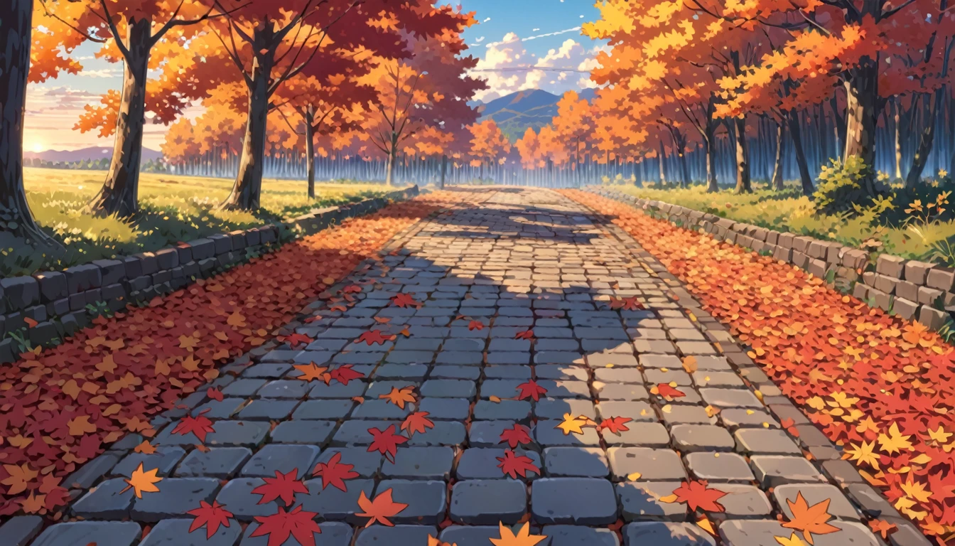 ((Anime: 1.4, Illustration)), (Masterpiece, Top Quality, Best Quality), (Ultra-Detailed, Absolutely Resolution), ((16k, HIGH RES)) (Autumn leaves, forest, dusk, cobblestones), ( Anime: 1.4, Illustration)), (Masterpiece, Top Quality, Best Quality), (Ultra-Detailed, Absolutely Resolution). Ak {Lofi Art, Style of Laurie Greasley, Style of Makoto Shinkai, Anime Aesthetic}, BREAK {(Produces IMAGES WITH ITH INFORMATION THAN 40 Million Pixels with Cinematic-Like Detailed Textures S Hot on a Sony slur).}