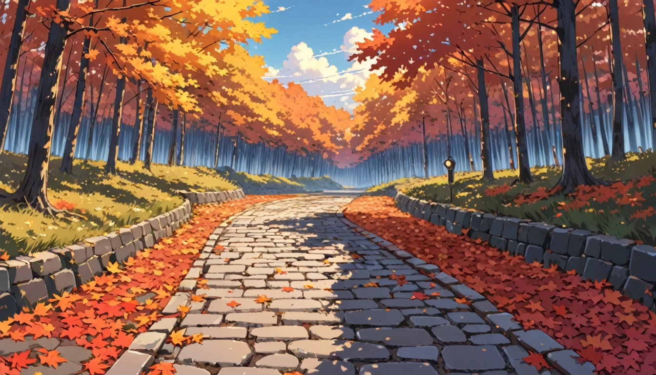 ((Anime: 1.4, Illustration)), (Masterpiece, Top Quality, Best Quality), (Ultra-Detailed, Absolutely Resolution), ((16k, HIGH RES)) (Autumn leaves, forest, dusk, cobblestones), ( Anime: 1.4, Illustration)), (Masterpiece, Top Quality, Best Quality), (Ultra-Detailed, Absolutely Resolution). Ak {Lofi Art, Style of Laurie Greasley, Style of Makoto Shinkai, Anime Aesthetic}, BREAK {(Produces IMAGES WITH ITH INFORMATION THAN 40 Million Pixels with Cinematic-Like Detailed Textures S Hot on a Sony slur).}