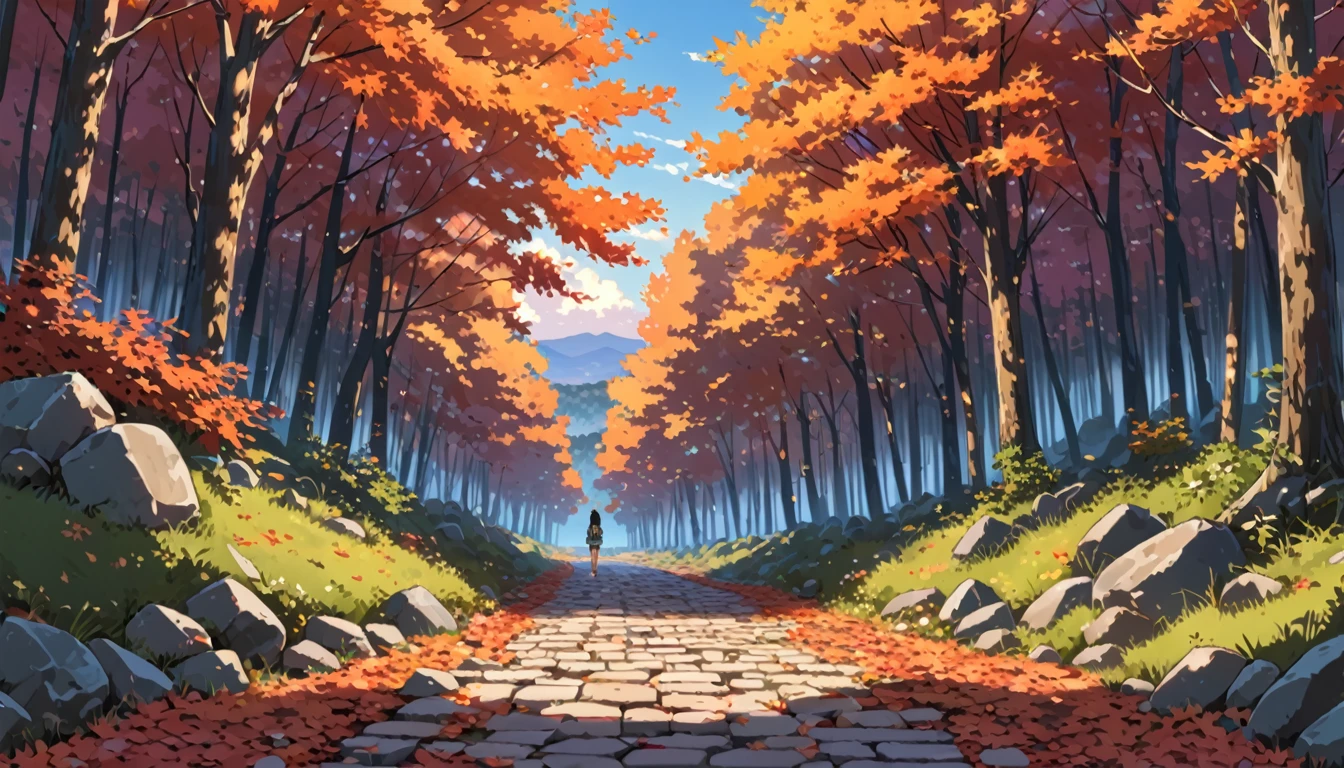 ((Anime: 1.4, Illustration)), (Masterpiece, Top Quality, Best Quality), (Ultra-Detailed, Absolutely Resolution), ((16k, HIGH RES)) (Autumn leaves, forest, dusk, cobblestones), ( Anime: 1.4, Illustration)), (Masterpiece, Top Quality, Best Quality), (Ultra-Detailed, Absolutely Resolution). Ak {Lofi Art, Style of Laurie Greasley, Style of Makoto Shinkai, Anime Aesthetic}, BREAK {(Produces IMAGES WITH ITH INFORMATION THAN 40 Million Pixels with Cinematic-Like Detailed Textures S Hot on a Sony slur).}
