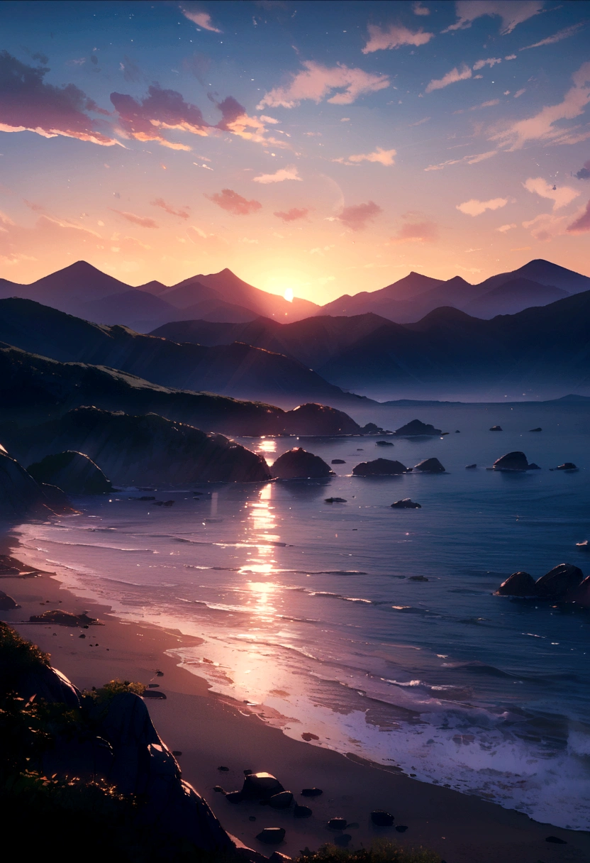 Sunrise with mountains and sea