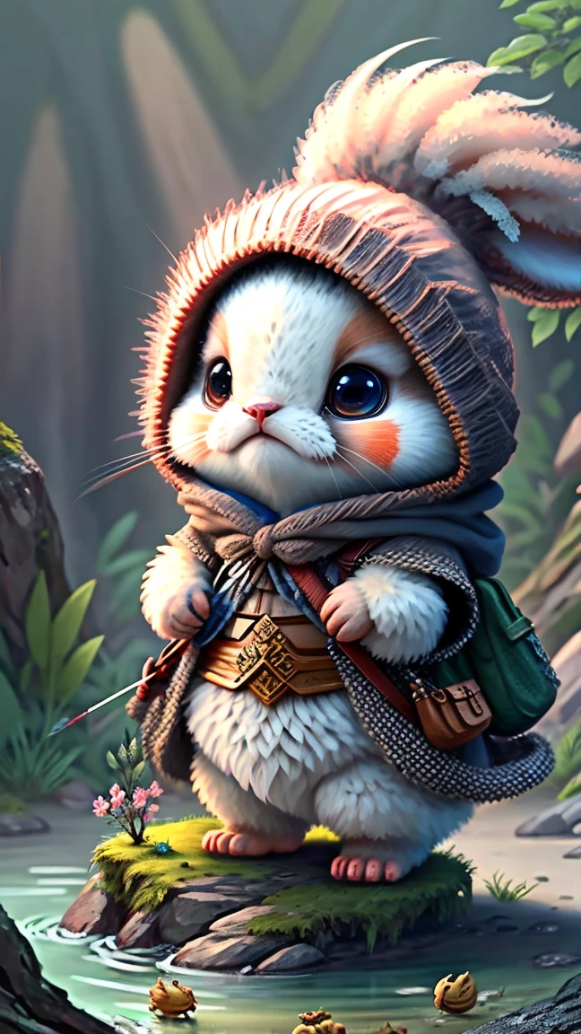Best image quality、"Highly detailed inspirational concept art、Create an adorable creature masterpiece. Let your imagination run wild", (mahjong), High Detail, 8K、Best image quality、Hunter costume in medieval Europe、Carry a bow and arrow and a bow stand、