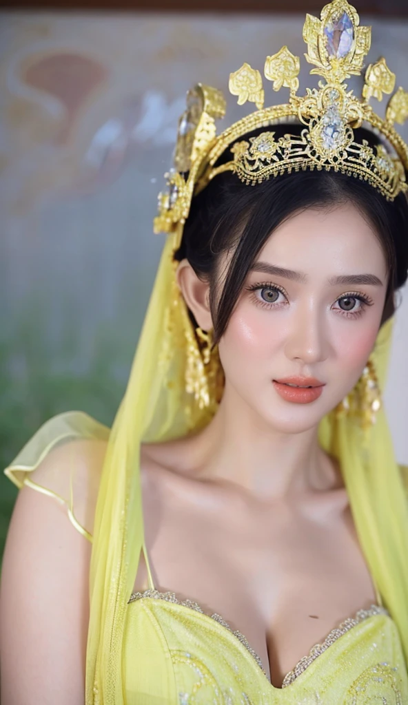 1 Girl, Beautiful, Russian Baby Face, 20 Years Old, White Skin, Colossal Breast, ((muscles:1.3)), Illustrate a beautiful girl close up dressed in kebaya, set against the backdrop of a Balinese temple. Ensure that the image is photorealistic and of top-quality 8K HDR, capturing every intricate detail of the scene.,kebaya,kebaya indonesia,p3rfect ,cleavage