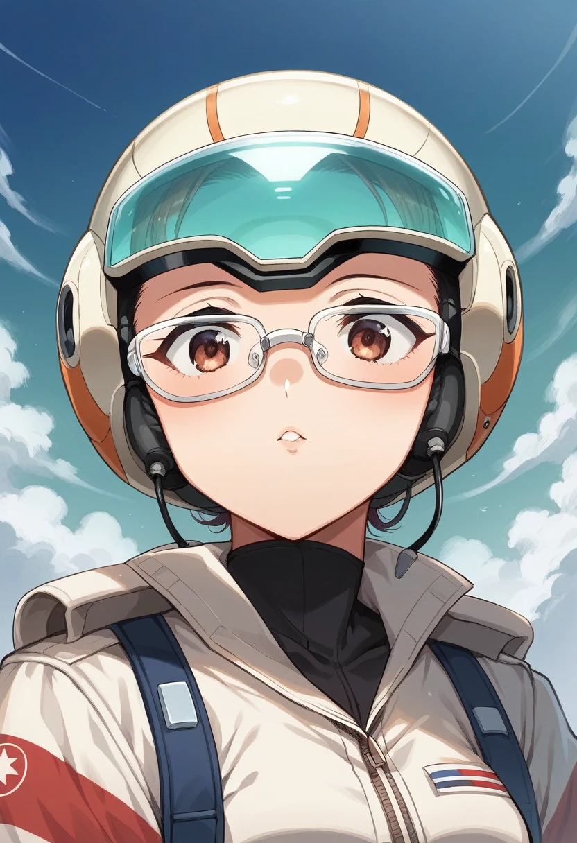 One girl, (Beautiful Face,Glasses), Female fighter jet pilot, Holding a pilot pink helmet with LED interactive screen and HUD head up display on the visor,Glasses、 Visor-displayed targeting system, Communication Systems, Glassesをかける、Close the visor, Sexy pose, Floating Hair, Are standing, (Upper thigh shot:1.3), DT Helmets, Pink combat suit, Advanced Fighter Background, (Intricate details), High resolution, (Intricate details, Ultra-detailed:1.2), Cinematic shots, ((masterpiece, high quality, 最high quality, Official Art, Beautiful and aesthetic, Detailed face, 、Glassesをかけている)