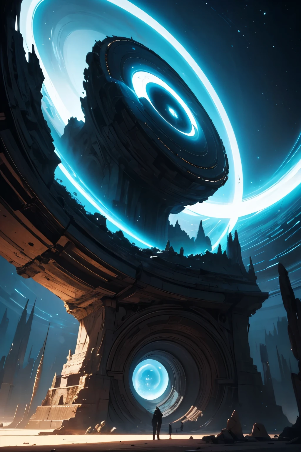 Gigantic Dimensional Portal, similar to black holes but formed in a strange way, intricate, realism, art in the style of François Baranger. Cosmicism evident in the images.