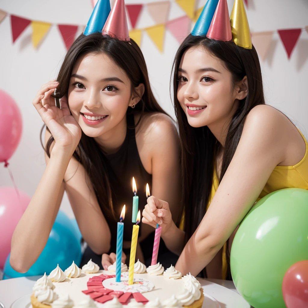 Young people celebrating birthday  cake