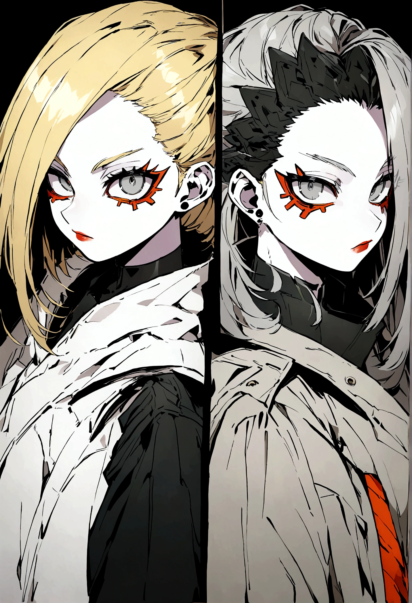 my hero academia. Young woman of 19 years old, with blonde hair. thin silver gray eyes, pale skin, sharp look with cyberpunk style hero costume.