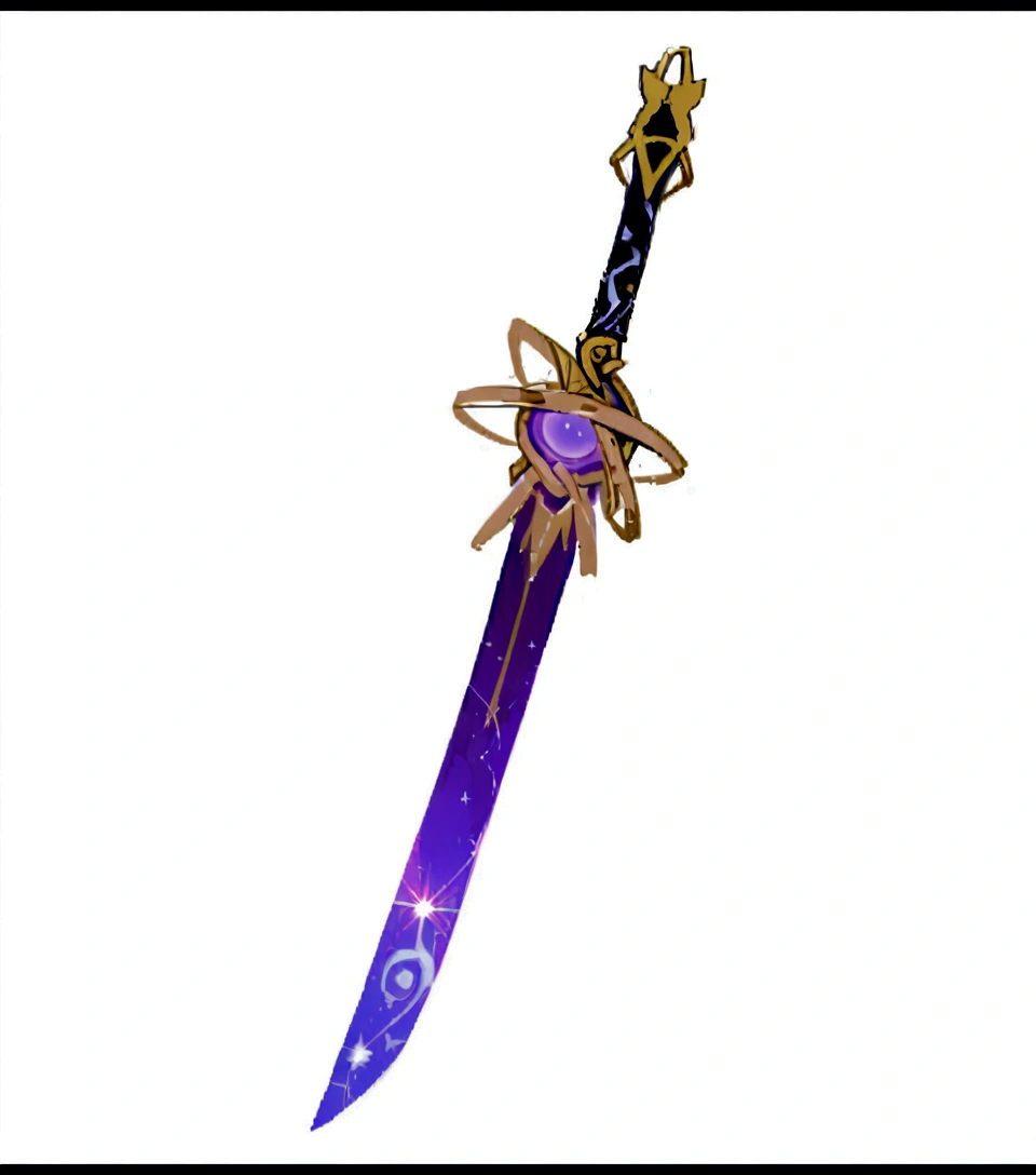 Close up of a purple sword with gold and purple patterns, Magic Sword, Shining Sword, shinning sword, Fantasy Sword, Beautiful sword, Fantasy Blade, Sword weapons, Glowing sword, Fantasy weapons, The style of the Ghost Slayer Blade, Intricate Fantasy Spear, Fantasy Sword of warrior, Huge sword, Holographic Blade!, Golden Sword, Magic Sword, Tech Legend Sword