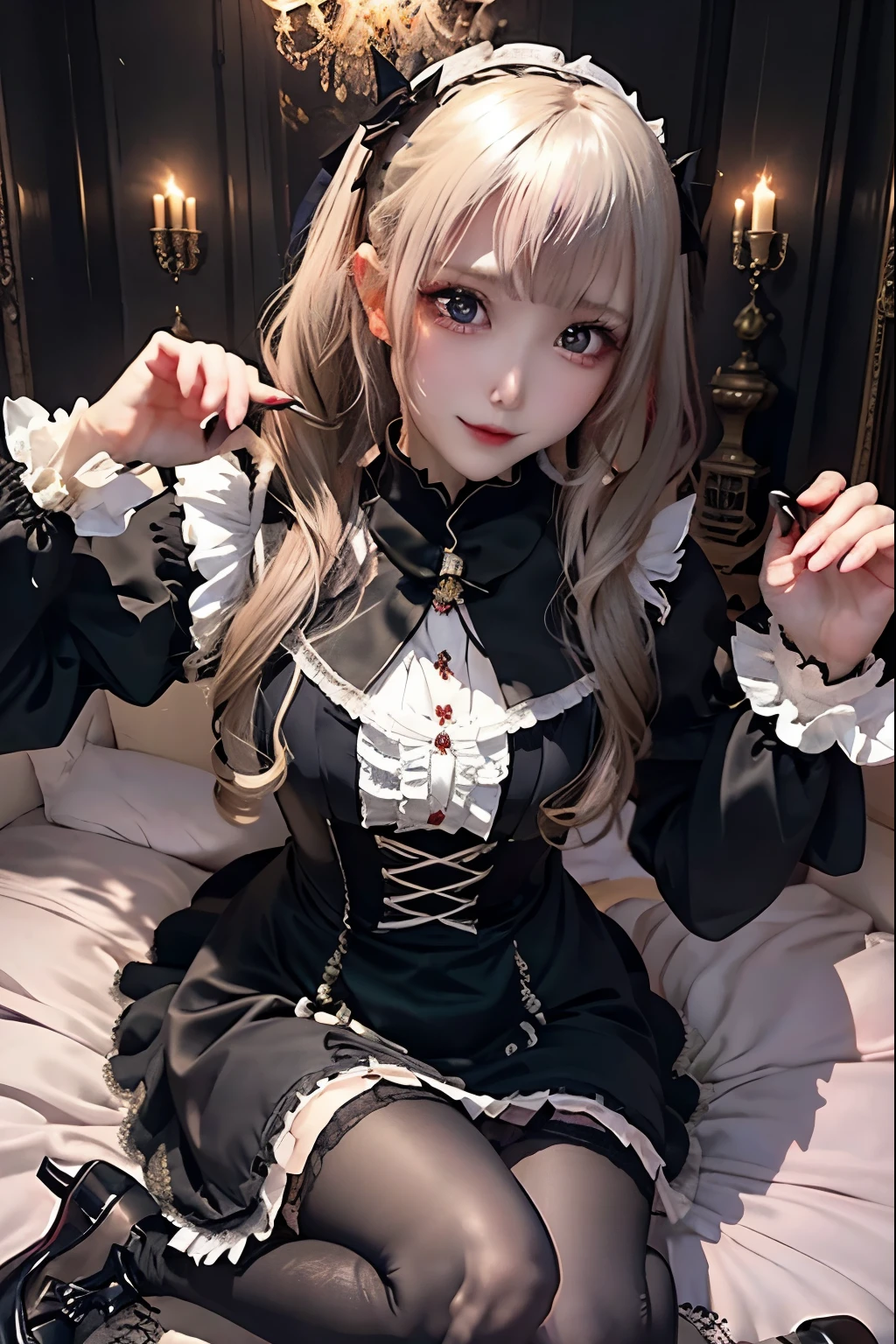 Hard Dark Gothic Makeup、Black dark eyeshadow、sad、Good skin radiance、Dark Gothicメイク、Dark smile、palace、The beauty of fragrance、24-years-old、Expression of intense sexual pleasure、Embarrassed look、Dark Gothic、Highest quality、Expression of sexual pleasure amid suffering、Drunk face、紫のMaid clotheysterious、Noble、sexy、Loving smile、Twin tail hair、Right blue eye, Left eye is red、Super tempting pose、Platform Heel Shoes、Heavy makeup、Gothic Lolita clothes、Silver Hair、Long Hair Straight Hair、Cute Gothic Lolita Dress、Beautiful Face、elegant features、Attractive face、Stained glass is the background、Chest glistening with sweat、The room is dark、goth long dress、Bell Sleeves、Wizard Sleeve、Decadent look、Sexually excited expression、Glossy thighs wet with water、Thighs that are wet and shiny with oil、Background of a room full of roses、sad expression、Rose Maiden、The embroidery is pink、The dress has pink embroidery.、Thigh-high socks、Knee-high socks、Gentle expression、Dark black eyeshadow、Stained glass and rose background、thighs are a little thin、Female Duo、Female couple、dark church background、Stained glass、Black metal world、Dark Castle、Dark Room、Slender body、gothic long dress、Victorian dress、Small breasts、Hold the wine in your right hand、Hold the lantern in your left hand、pantyhose、The bed is covered with roses、Her thighs are shining with sweat、My body is wet and shiny、Lots of glitter on the thighs、sweating、My thighs are sticky from sweating、Sweat glistening on my thighs, The whole body is sweaty and shiny、I sweated a lot.、My thighs are sweaty、My thighs are wet、My thighs are shining with sweat、A lot of sweat glistening all over the body、Slender body、Put your head on the pillow、Sleeping on a bed、Beautiful legs、Sleep with your legs stretched、Lying in bed、