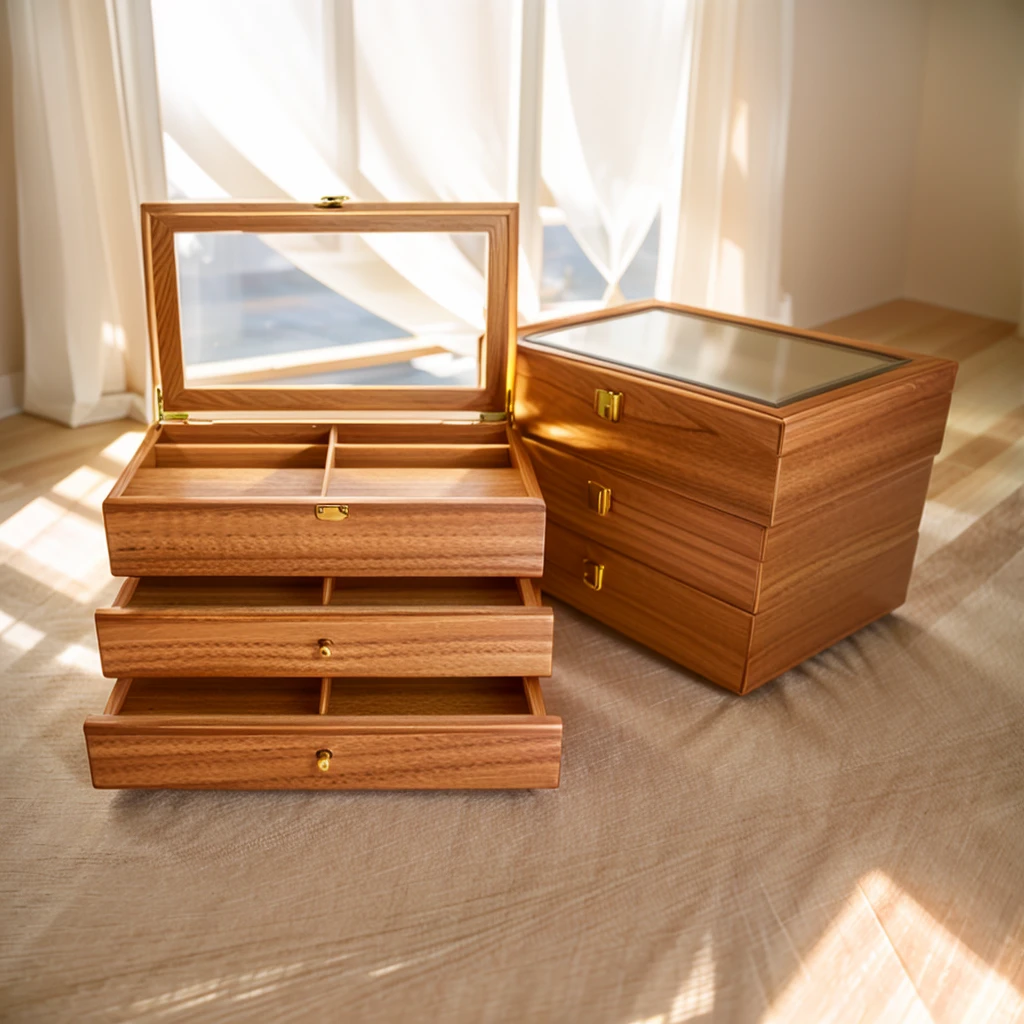In this cozy room,A ray of sunlight shone through the half-drawn curtains on the table,Let the wood grain on the watch storage box shine with a faint luster。There was a calm and peaceful atmosphere in the air around them。There are several still lifes hanging on the walls of the room,It adds a touch of elegance to the space。And on the other side of the room,The half-open window lets in the breeze,The pages on the small desk by the window turned in the wind,This quiet scene gives a sense of tranquility and comfort。