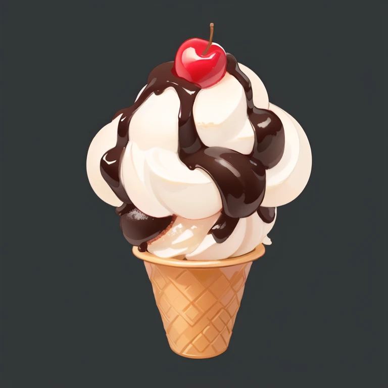 there is a chocolate and vanilla ice cream cone with a cherry on top, ice cream cone, ice cream, ice cream on the side, made in illustrator, cone, stylized Digital Illustration, ice cream cones, Rendering illustration, eating ice cream, Digital Illustration, 吃ice cream, Game Icon Assets, Created using Adobe Illustrator, melt, detailed Digital Illustration