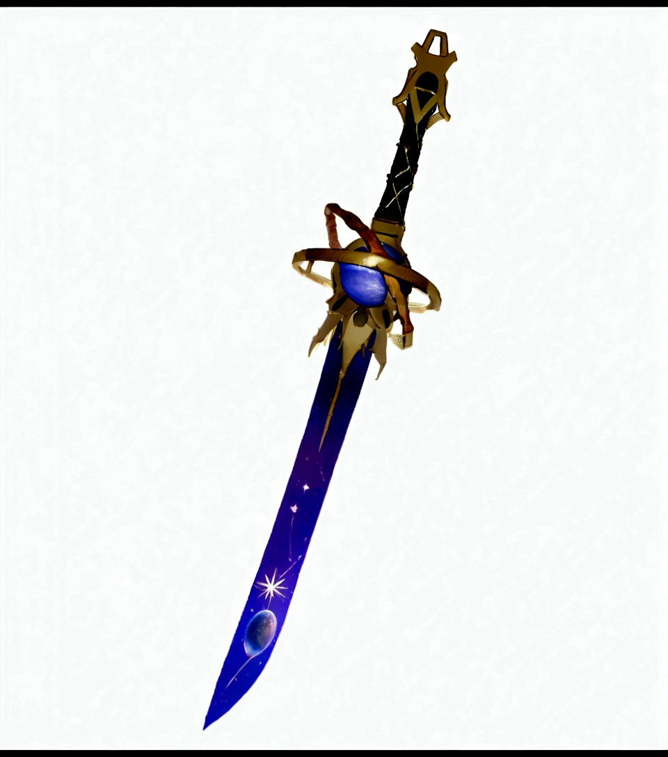Sword。日本Sword,There is a shining star on the hilt of the sword,There is a star pattern on the handle,The color of the blade changes from the guard to the tip of the blade.,There are many planets。((There is a shining star on the hilt of the sword,There is a star pattern on the handle,The color of the blade changes from the guard to the tip of the blade.,There are many planets..:1.3))), (The entire 口径 blade is centered:1.3), close up,(General outline:1.3), Ultrafine, 8K, Premium Wallpaper, Highest quality, ..。.。.3d,C4D, masterpiece, Octane Rendering