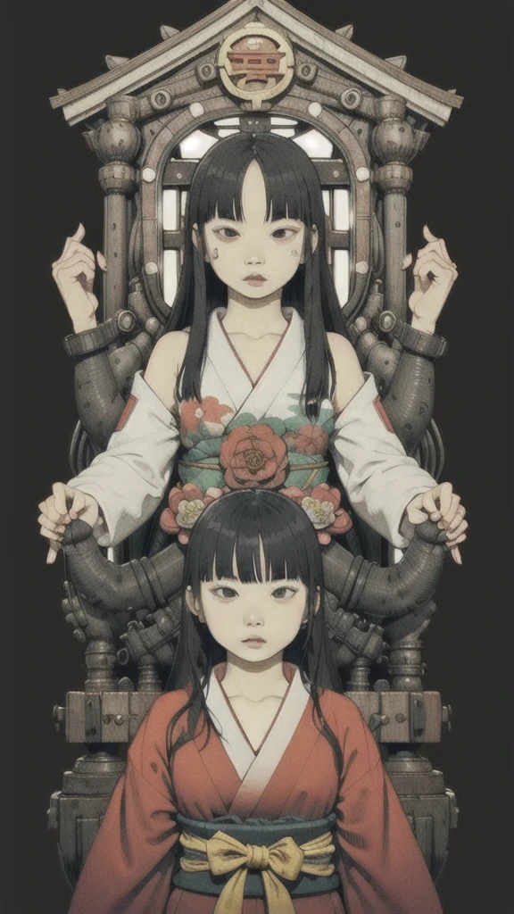 monochromatic、22 years old、woman、Asian、Moderate bust、Simple Background、solo、slender、1 person、Long Black Hair、Shrine maiden。