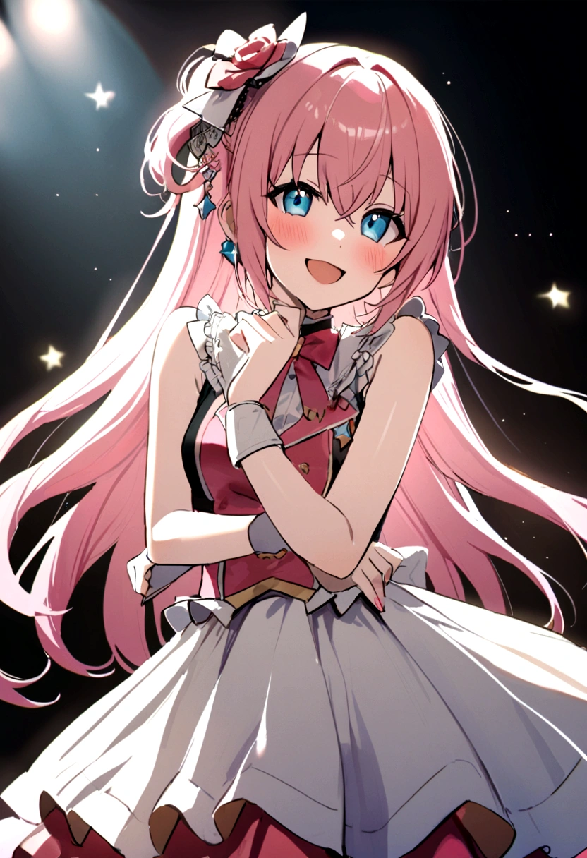 A city girl with pink hair、Sparkling、Idol、smile
