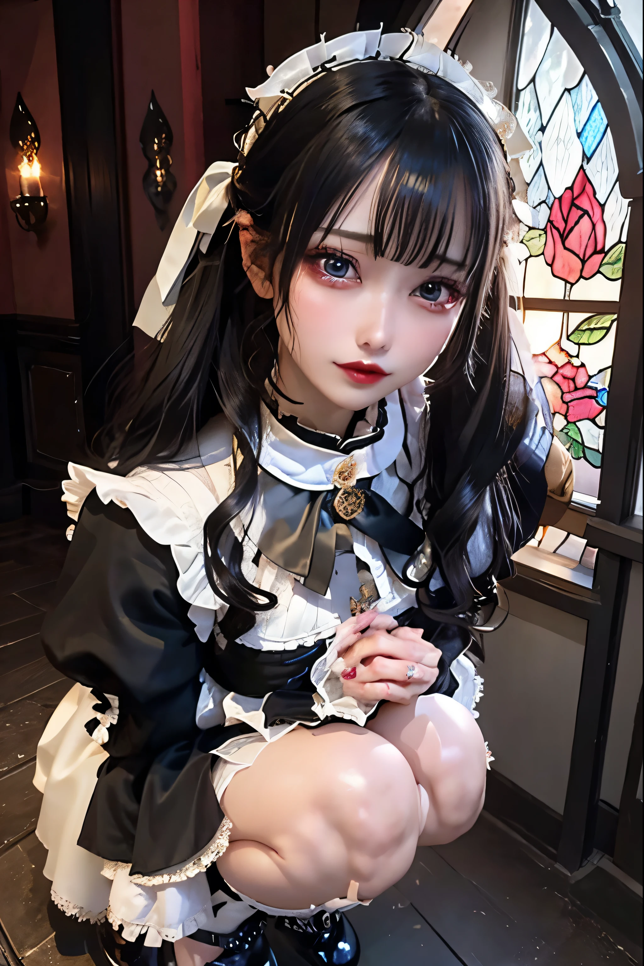 Hard Dark Gothic Makeup、Black dark eyeshadow、sad、Good skin radiance、Dark Gothicメイク、Dark smile、palace、The beauty of fragrance、24-years-old、Expression of intense sexual pleasure、Embarrassed look、Dark Gothic、Highest quality、Expression of sexual pleasure amid suffering、Drunk face、紫のMaid clotheysterious、Noble、sexy、Loving smile、Twin tail hair、Right blue eye, Left eye is red、Super tempting pose、Platform Heel Shoes、Heavy makeup、Gothic Lolita clothes、Silver Hair、Long Hair Straight Hair、Cute Gothic Lolita Dress、Beautiful Face、elegant features、Attractive face、Stained glass is the background、Chest glistening with sweat、The room is dark、goth long dress、Bell Sleeves、Wizard Sleeve、Decadent look、Sexually excited expression、Glossy thighs wet with water、Thighs that are wet and shiny with oil、Background of a room full of roses、sad expression、Rose Maiden、The embroidery is pink、The dress has pink embroidery.、Thigh-high socks、Knee-high socks、Gentle expression、Dark black eyeshadow、Stained glass and rose background、thighs are a little thin、Female Duo、Female couple、dark church background、Stained glass、Black metal world、Dark Castle、Dark Room、Slender body、gothic long dress、Victorian dress、Small breasts、Hold the wine in your right hand、Hold the lantern in your left hand、pantyhose、The bed is covered with roses、Her thighs are shining with sweat、My body is wet and shiny、Lots of glitter on the thighs、sweating、My thighs are sticky from sweating、Sweat glistening on my thighs, The whole body is sweaty and shiny、I sweated a lot.、My thighs are sweaty、My thighs are wet、My thighs are shining with sweat、A lot of sweat glistening all over the body、Slender body、Put your head on the pillow、Sleeping on a bed、Beautiful legs、Sleep with your legs stretched、Lying in bed、