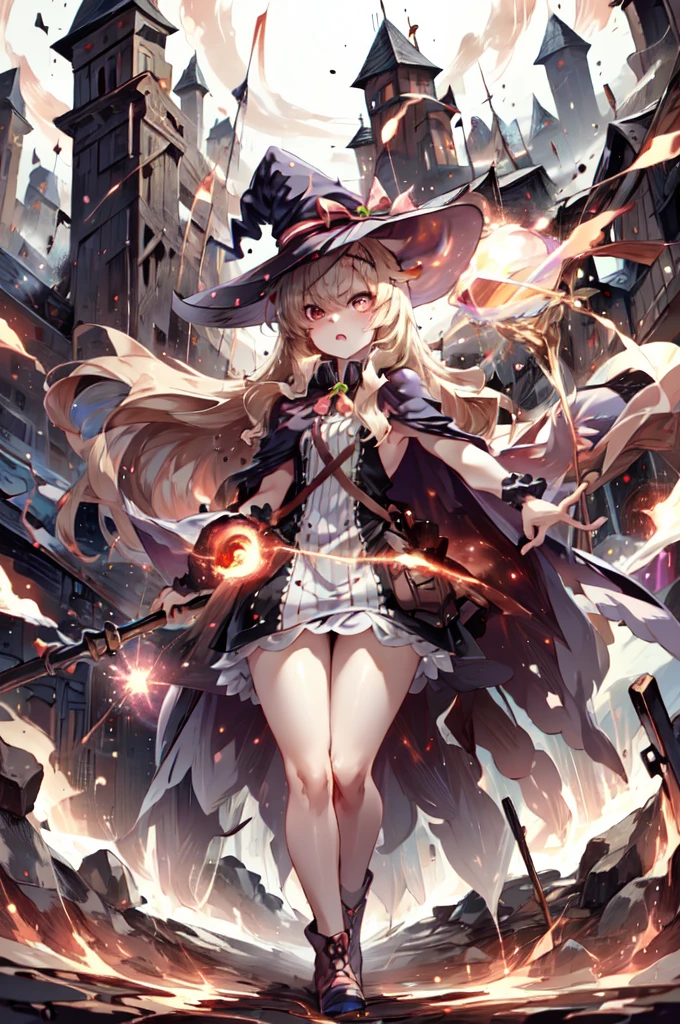 masterpiece,Highest quality,Very detailed,Super detailed,Very detailed,Very detailed,Ultimate Details,Super detailed,Beautiful Eyes,Beautiful Hair,Beautiful Face,Beautiful Skin,Dutch Angle,cute,High resolution,One girl,whole body,witch,witch hat,Thighs,(Expanding Energy:1.2),(Energy Barrier:1.2),(magic:1.2),(Aggression:1.2),Severe,shout,anger,Glare,dress、Cape、inflammation、fire、inflammationのmagic、magic陣