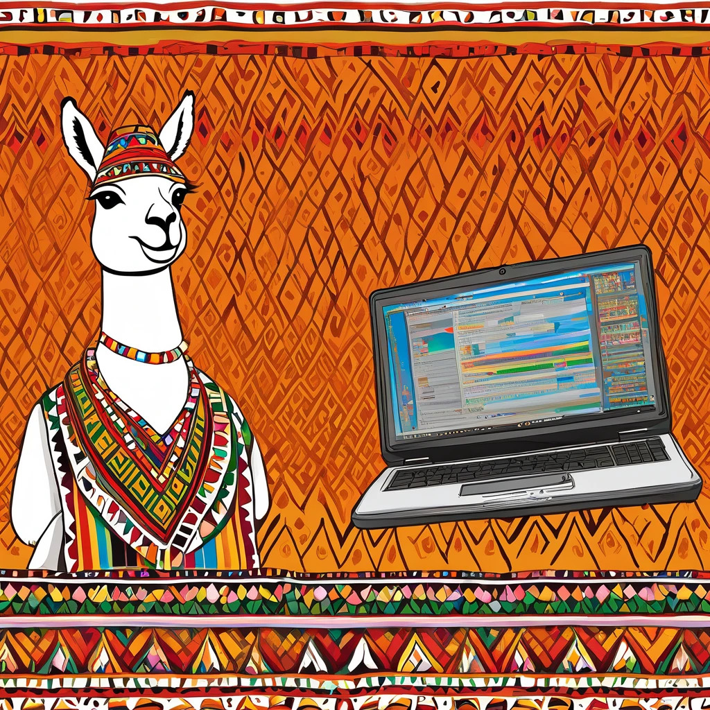a vicuña and a llama in a traditional inka dress quechua folklore illustration, using a computer, quechua style, bolivian cholitas, peruvian look, happy expression, llama, peru, llama all the way, traditional costume, inca clothing