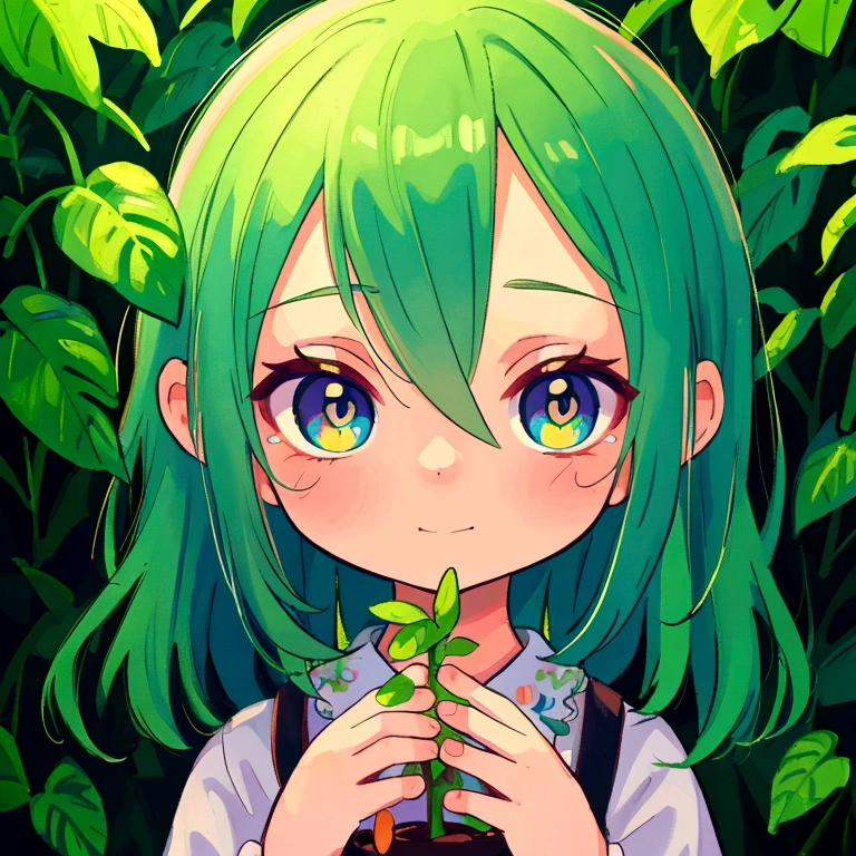 chibi zombie girl watering plants, Perfect Hands, detailed portrait, beautiful detailed eyes, extremely detailed face, colorful garden, vibrant colors, warm lighting, digital painting, 8k, hyperrealistic, cinematic, intricate details, masterpiece