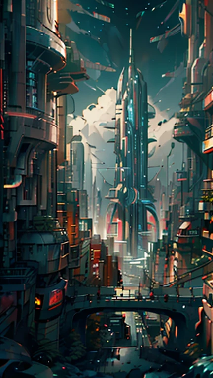 Futuristic cityscape at night, neon lights reflecting on wet streets, inspired by the movie "Blade Runner", cyberpunk style, detailed buildings and vehicles, bright colors, digital painting by Simon Stolenhag