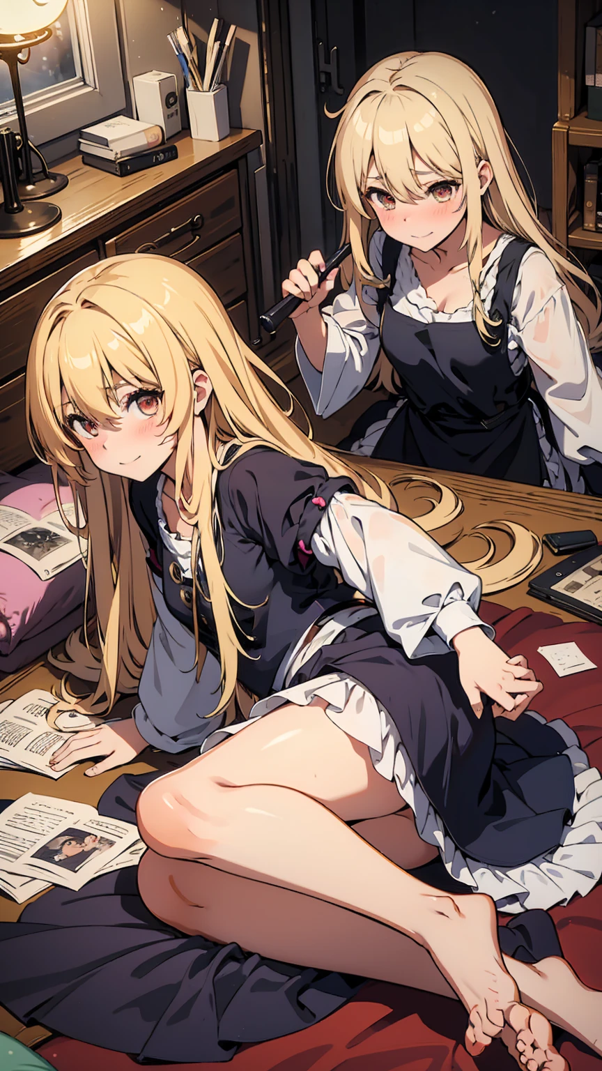 Marisa Kirisame、Messy room、Cute Woman、Blonde、Wizard、Marisa&#39;s Hat、Very thick thighs、smile、Sloppy body、Best image quality、High resolution、masterpiece、super high quality、Thick pubic hair、Orgasm Facial、Stripes々Panties、Stripes々bra、Very big ass、Very large breasts  、Blushing、4K quality、Blushing、Spread your legs wide、Luxurious chair、Wearing black knee socks、Sweaty all over、Heavy breathing、Shaking breasts、上下にShaking breasts、Angle from the feet