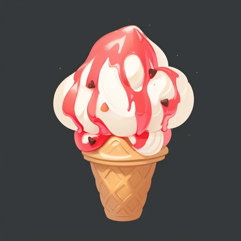 there is a chocolate and vanilla Watermelon ice cream cone with a cherry on top, Watermelon ice cream cone, Watermelon ice cream, Watermelon ice cream on the side, made in illustrator, cone, stylized Digital Illustration, Watermelon ice cream cones, Rendering illustration, Watermelon ice cream, Digital Illustration, Watermelon ice cream, Game Icon Assets, Created using Adobe Illustrator, melt, detailed Digital Illustration