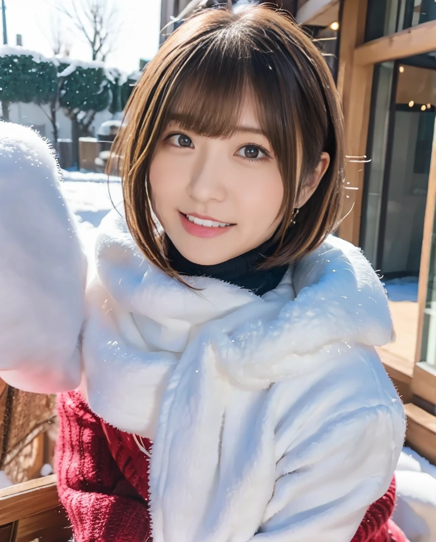 歯をみせるsmileの女の子、Summer knitwear、Leather Belt、Cute gingham check skirt、Lens flare、Medium Short Hair、、Photo from the waist up、Night city illumination shot、Cowgirl Shot、Fur coat、豪華なグレーのミンクのFur coat、Wear fine leather boots、Luxury Bags、Inner turtleneck、Silver necklace and small silver earrings Millionaire style:1.4））、Full body photo、smile、 Caustics、Highly detailed photos、Very beautiful woman 、Ample breasts、No makeup、(8K、RAW Photos、Highest quality、masterpiece:1.2)、(Realistic、Realistic)、1 Girl、((Medium Short Hair、Midwinter、Cold region Snow falling、The wind is blowing、Fluttering Hair、Blur the background、Colorful illuminations、Looking into the camera:1.4))、
