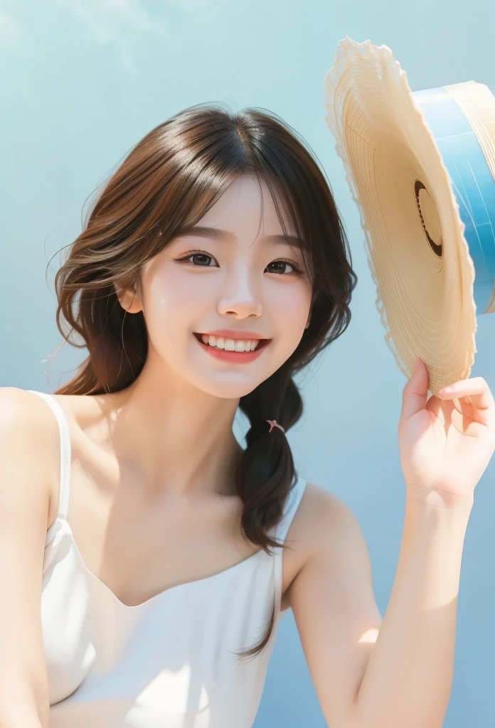 masterpiece, best quality, (Extremely detailed CG unity 8k wallpaper), (best quality), (Best Illustration Award), (The best shadow), Smile，happy，Smile，absurd, Realistic lighting, (abyss), Beautiful and delicate light, Leng Jun，teenager，Light and shadow texture，astigmatism，Background with light clouds