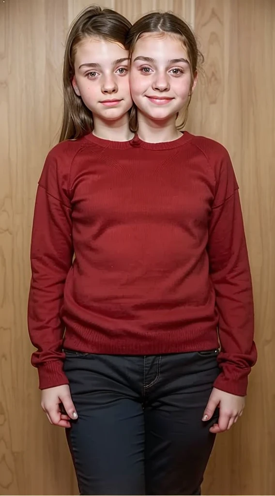 2heads, two headed girl, (one head 12 year old girl:1.5), (one head 16 year old girl:1.5)