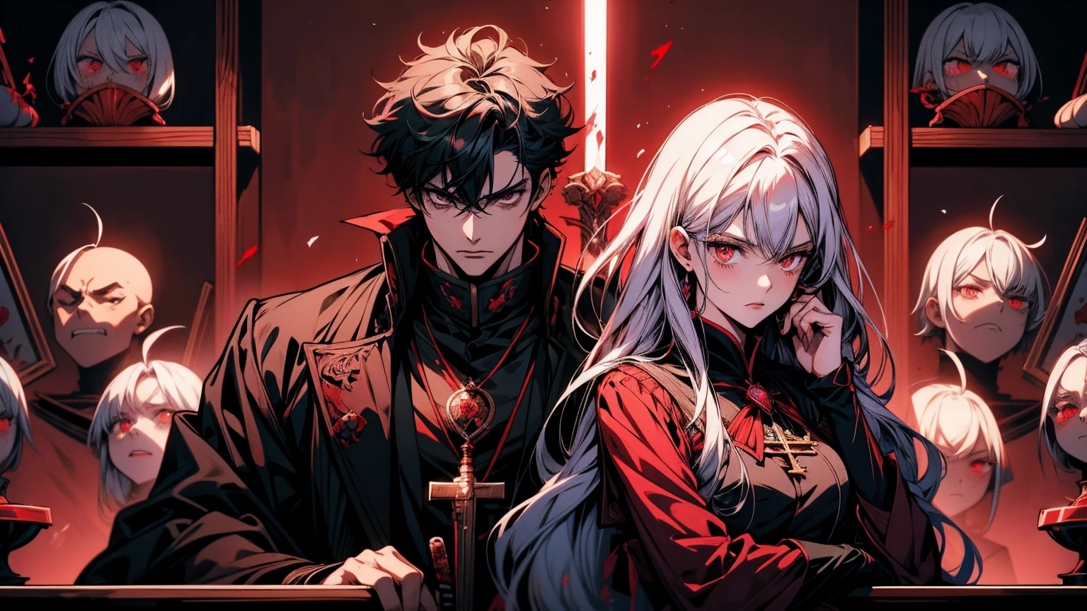 Anime character sitting on a shelf holding a sword and a bloody heart, vampire, Gap Moe Yandere Grimdark, hijikata toushirou, shigenori soejima illustration, Shalltear Bloodfallen, portrait Gap Moe Yandere Grimdark, by Kamaguruka, Inspired by Hiro Yamagata, Detailed Key Anime Art, by Shimo