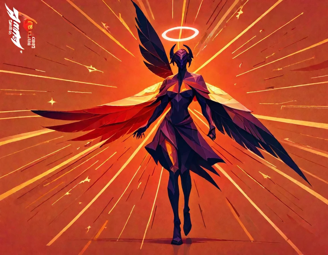 score_9, score_8_up, score_7_up, score_6_up, artstation
best aesthetic, pop art of a silhouette of an angel standing with their wings open, facing viewer, intense, red background, crisp, concise lines, low poly design, 