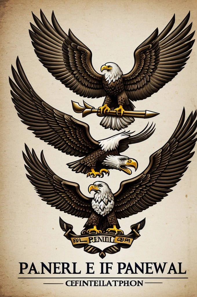 Generate a logo for a political party that has a royal eagle and various things related to renewal and is called PARENA