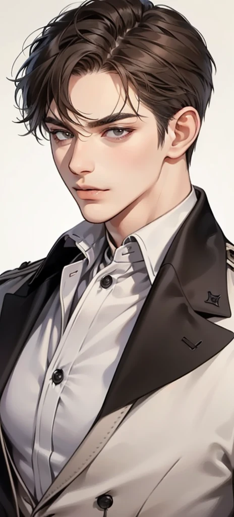 masterpiece, best quality, Practical, 1 person, Mature male, A quiet and charming young man, 25 years old, Serious look, Shut up, portrait, Extremely detailed face, sneer, ((Dark grey eyes)), ((Short dark brown hair)), [Thick eyebrows], ((Set)), Handsome, whole body, The west, Jewish, Light brown skin,whole body照