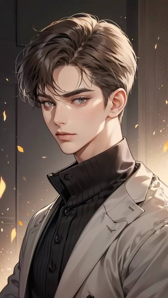 masterpiece, best quality, Practical, 1 person, Mature male, A quiet and charming young man, 25 years old, Serious look, Shut up, portrait, Extremely detailed face, sneer, ((Dark grey eyes)), ((Short dark brown hair)), [Thick eyebrows], ((Set)), Handsome, whole body, The west, Jewish, Light brown skin,whole body照