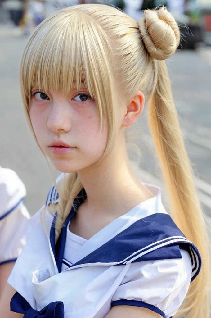 Japanese、15 years old、Sailor Moon Cosplay、Bun Head、Blonde、Long Hair