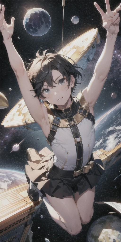 ridiculous resolution, high resolution, (masterpiece:1.4), super detailed, 1boy, seen from above, space, floating, --v 6