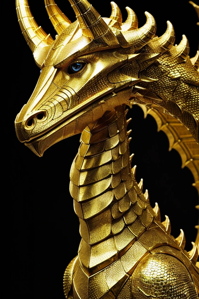 Create an anime-style image of a golden-scaled dragonborn. She has a look of contempt directed towards you, His eyes flash with arrogance and superiority. Its scales shine with a golden shine, highlighting its powerful and majestic presence. Be sure to capture the elegance and ferocity of their expression and posture.