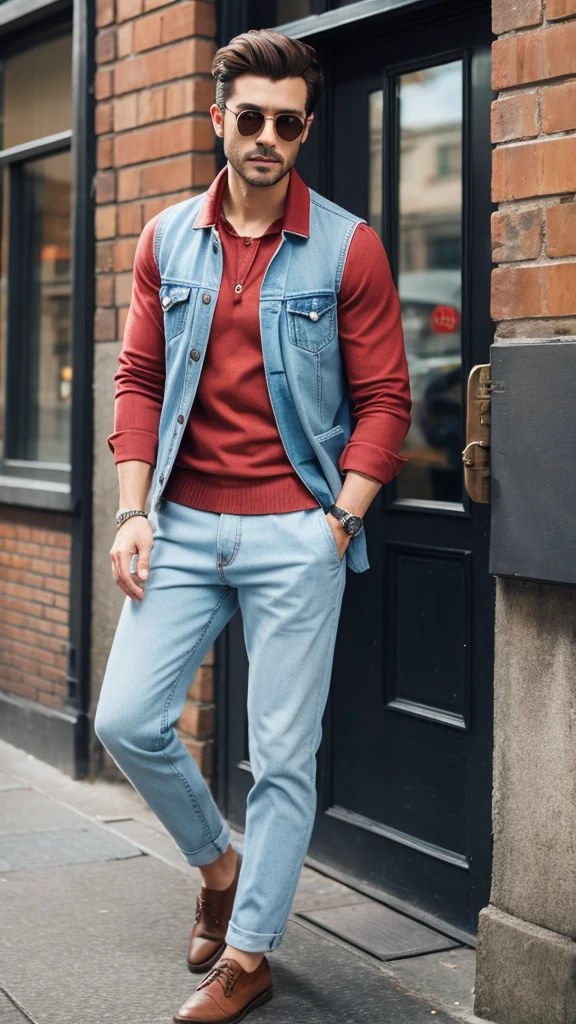 Town　Casual cool man&#39;s upper body　No sunglasses