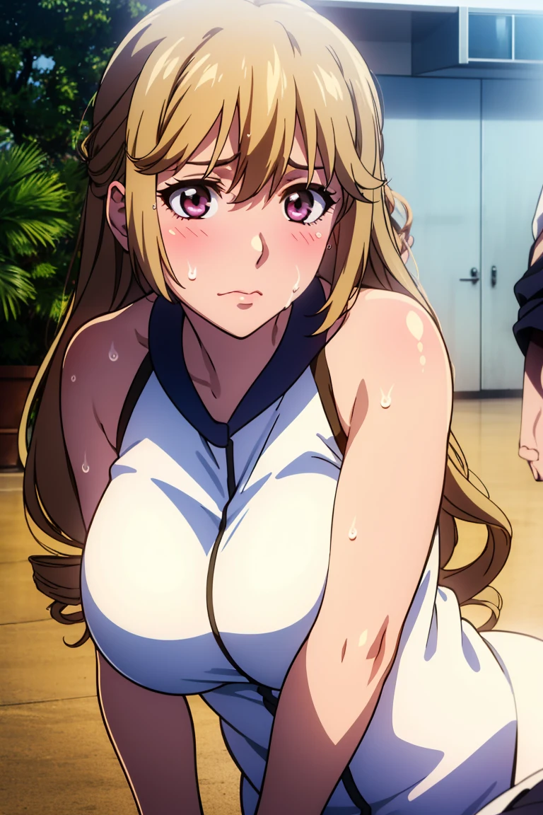 (Very beautiful face and eyes:1.2),(Embarrassed face),((Big Breasts))、uniform、Fresh Skin、Beautiful feet、 (Highest quality,masterpiece:1.2),1 Girl,Looking at the audience,、 Natural light、((Sweating all over the body))