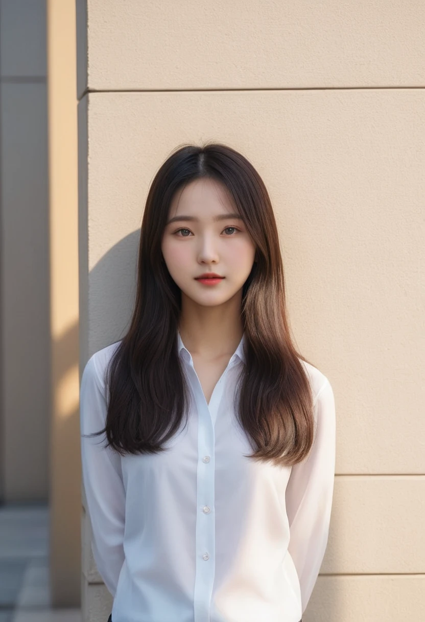 Best Quality, 8k, Masterpiece, (Portrait: 1.3), (photo realistic:1.4), (hyper realistic:1.4), Sharp Focus, looking at viewer, (smoother lighting:1.1), (increase cinematic lighting quality:0.9), realistic lighting, backlighting, light on face, ray trace, (brightening light:1.2), (Increase quality:1.4), sharp detail, (best quality real texture skin:1.4), finely detailed eyes, black_eyes, finely detailed face, 22 year old Korean woman