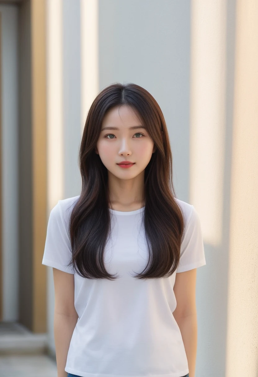 Best Quality, 8k, Masterpiece, (Portrait: 1.3), (photo realistic:1.4), (hyper realistic:1.4), Sharp Focus, looking at viewer, (smoother lighting:1.1), (increase cinematic lighting quality:0.9), realistic lighting, backlighting, light on face, ray trace, (brightening light:1.2), (Increase quality:1.4), sharp detail, (best quality real texture skin:1.4), finely detailed eyes, black_eyes, finely detailed face, 22 year old Korean woman