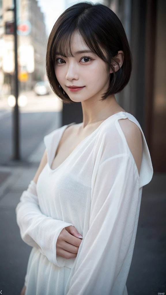 Random pose, mix4, (8K, Raw photography, top-quality, masterpiece: 1.45), (realistic, photorealistic: 1.37), one girl, cute little, smile, cityscape, natta, professional lighting, plain, a park, photon mapping, Radio City, physically-based rendering, gradient black hair, white hair, straight short bob cut, gals, handsome, girl, long-sleeve, cloak, summer clothes, summer outfit, top quality photo, high resolution, 1080P, (clear face), (detailed face description), (detailed hand description), (masterpiece), lifelike, extreme light and shadows, disheveled hair, masterpiece, lush detail, (fine facial features), (highest quality photos), (masterpiece), (finely eye), look in front of you, fine clavicle, emphasis on the armpits.
