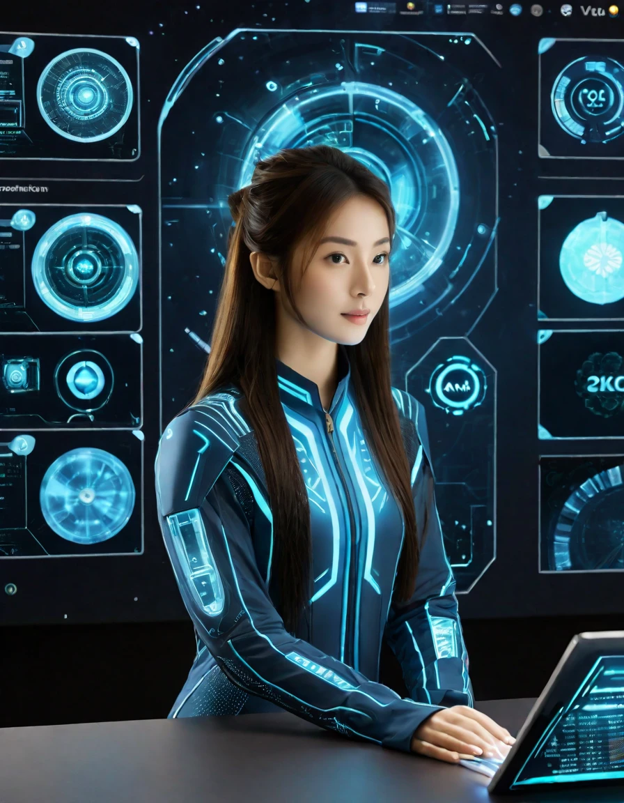 Generate a hyperrealistic and detailed 8K scene of a futuristic AI command center. The central hub should feature a sophisticated interface akin to the Leonardo.AI platform, with elements such as:
Main Interface Wall:
A large display wall resembling the Leonardo.AI homepage, showcasing intricate details of various AI tools and models.
Icons representing AI Canvas, LiveCanvas, Texture Generation, and API Access should be visually striking and integrated seamlessly.
User Workstations:
Diverse workstations with individuals engaged in AI-related tasks, such as image generation and model fine-tuning.
Screens at each workstation should display vivid images and graphics, demonstrating the versatility of the Stable Diffusion model.
Finetuned Models Showcase:
A dedicated area showcasing images generated by finetuned models, emphasizing the diversity and quality of outputs.
Include glimpses of images created with models like Alchemy V2, Leonardo Vision XL, and AlbedoBase XL.
AI Innovation Wall:
A dynamic wall displaying trending, new, and top AI-generated images, with attention to detail in rendering photorealistic and hyperrealistic elements.
Interactive Tools:
Incorporate interactive tools similar to those on the Leonardo.AI platform, such as AI Canvas and LiveCanvas, with users actively manipulating and creating images.
Training & Datasets Area:
A section highlighting the importance of training and datasets, with images of datasets and visual representations of the training process.
Community Feed:
An engaging representation of the community feed, showcasing user interactions, trending prompts, and featured creations.
Technological Elements:
Integrate futuristic and technological elements, such as holographic displays, augmented reality interfaces, and AI-powered robotic assistants.
Luminous Ambiance:
Implement a sophisticated lighting system with ambient illumination that enhances the photorealistic and hyperrealistic qualities of the scene.
AI Art Gallery:
Des