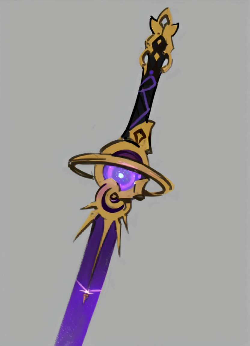 There is a purple sword,There is a purple hat on it, Magic Sword, Sword Design, Glowing sword, Fantasy Sword, Shining Sword, Fantasy weapons, Beautiful sword, sci-fi sword, Color handle, shinning sword, Concept Art Magic Highlights, Weapon Design, Magic Sword, Hearthstone Weapon Art, Weapon concept art, Golden Sword, Glowing sword in hand