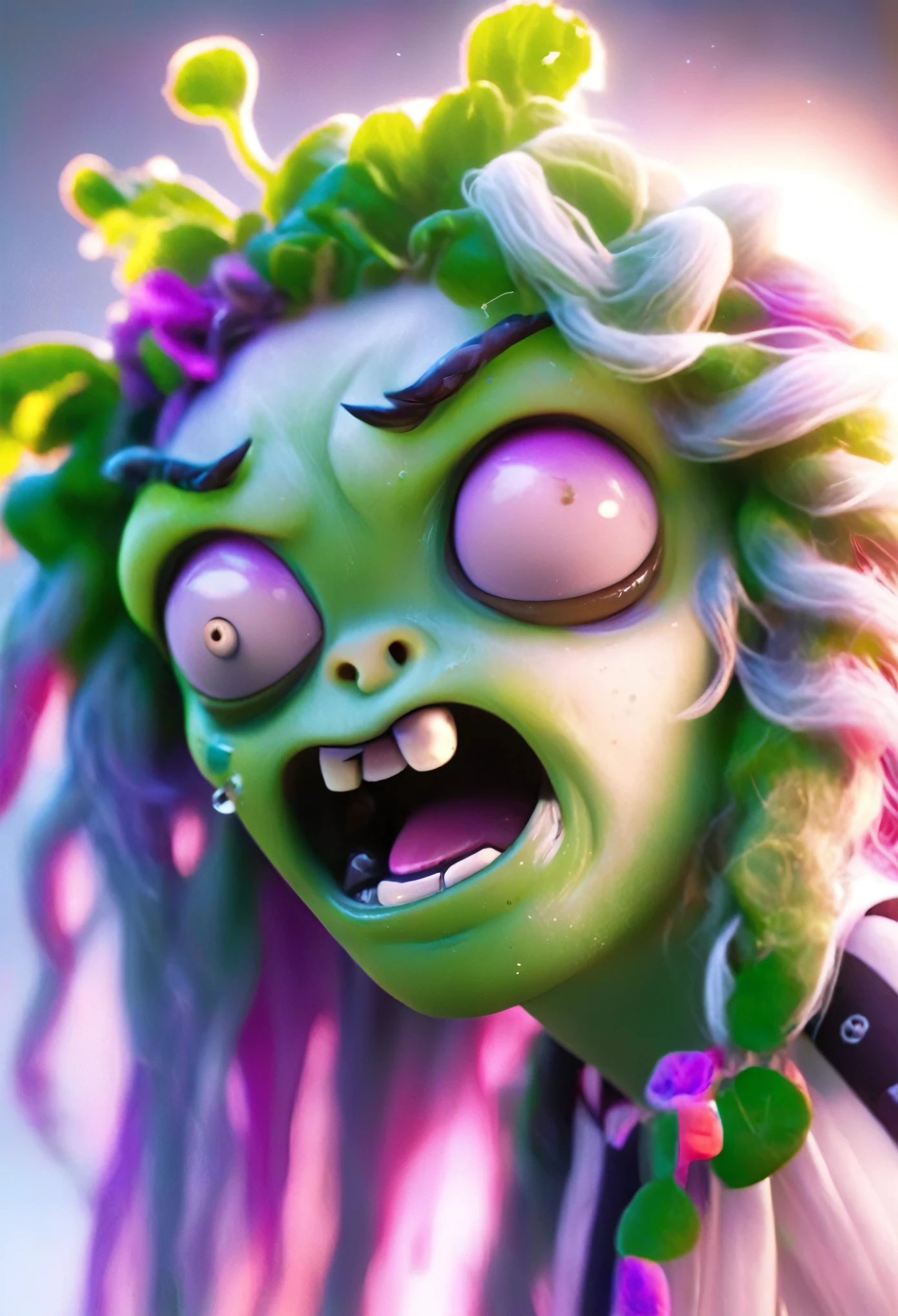 ((1girl, plants vs zombies:1.5)), beautiful detailed eyes, beautiful detailed lips, extremely detailed face and skin, photorealistic, 8k, high quality, digital art, fantasy, vibrant colors, lush garden, intricate details, dynamic composition, cinematic lighting, epic scale, advanced 3d rendering, volumetric fog, particle effects, magical energy, vivid imagination