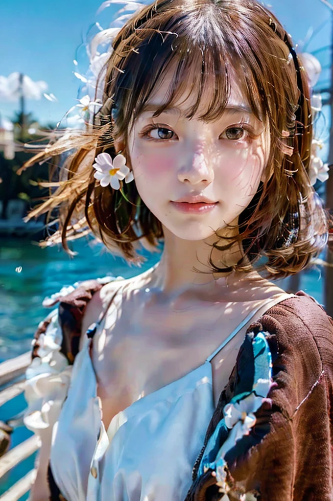 (masterpiece), (Highest quality), (Super detailed), (Disheveled Hair), (figure), (One Girl), (Fashionable clothes), Are standing, Fashion Model, Beholder, (interview), (Simple Background), Beautiful and beautiful eyes, Delicate and beautiful face, floating, (High saturation), (Colorful Splash), Colorful Bubbles, (Shine), Focus on the face, ponytail, Light blue hair, bangs, Hair Ring, floating Flowers, floating Hairs, (The Shining), Best lighting, Best Shadow